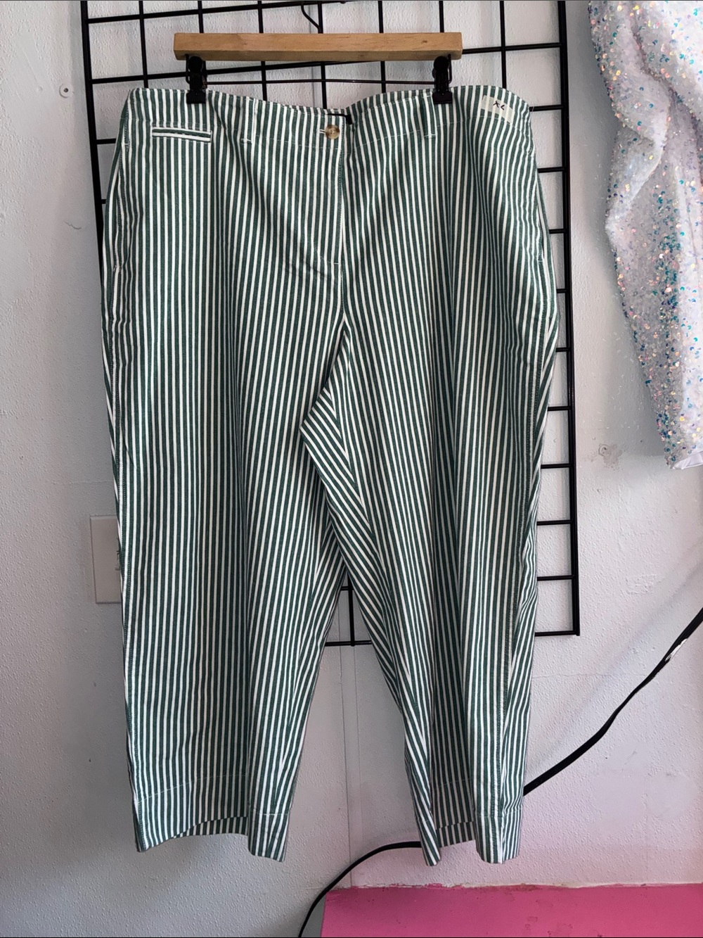 Talbots Green & White Vertical Stripe Chinos